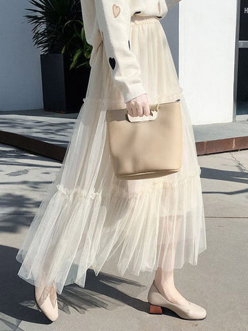 Airchics Jupe Plissée Trapèze Mi-longue En Maille Bouffante